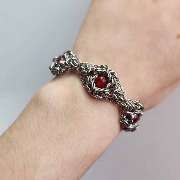 Vintage victorian goth style red quartz and silver bracelet - Picture 2 of 7